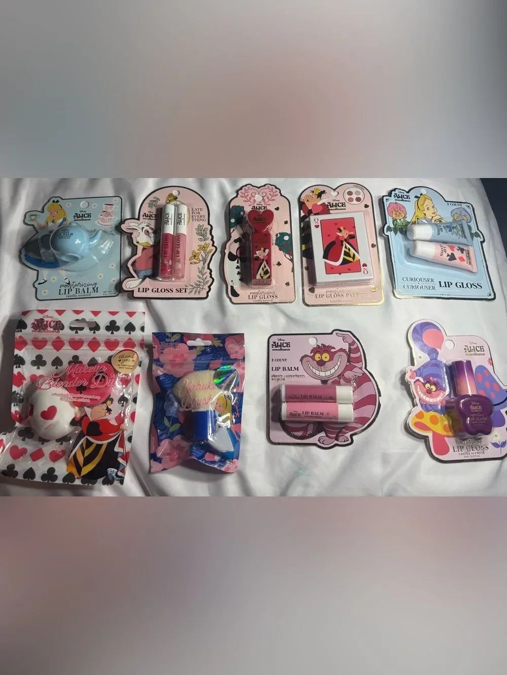9 New Disney Alice in Wonderland Lip Gloss & Balm Set Bundle Pink